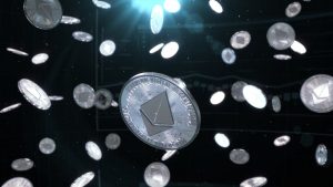 3d,Rendered,,Abstract,Cryptocurrency,Coin.,Close,Up,.,Ethereum.,Coins